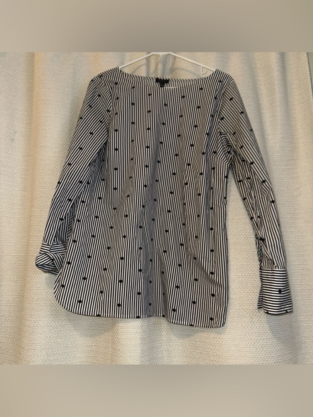 Talbots Black and White Striped Dot Button Down Shirt